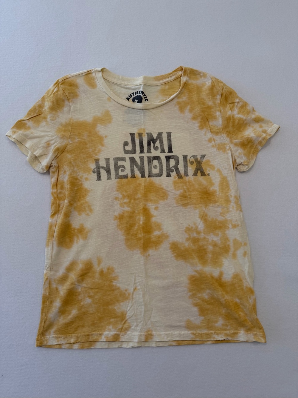 Lucky Brand Women's Tie-Dye Jimi Hendrix Tee in Yellow and Cream Small New